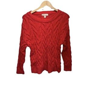Philosophy Republic Womens Size M Red Chunky Cable Knit Long Sleeve Sweater